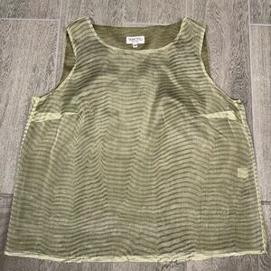 TAMOTSU New York Blouse Women 16W Sage Sheer Wavy Pattern Sleeveless Silk Blend